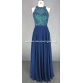 Royal Blue High Neck Beads Prom Dress